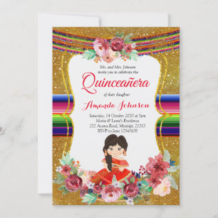 Red and Gold Quinceañera Spanish Birthday Invitation