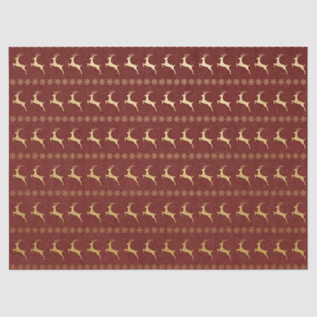 Red and Gold Reindeer Christmas Tissue Paper (Front)