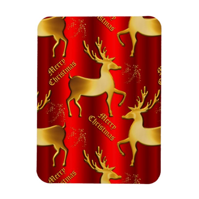 Red and Gold Reindeer Merry Christmas Magnet (Vertical)