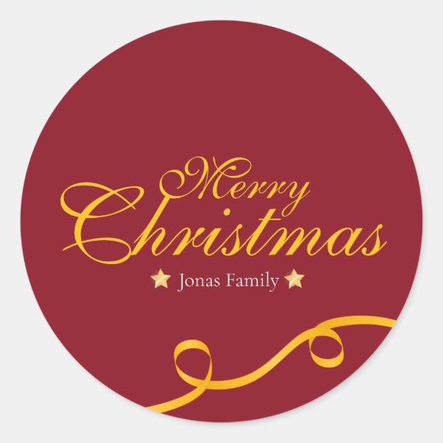 Red and Gold Ribbon Christmas  Classic Round Sticker (Front)