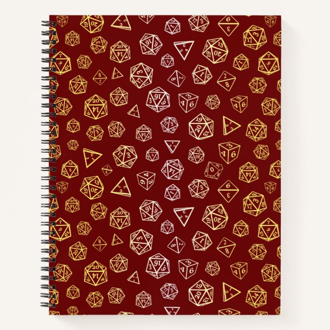 Red and gold roleplaying dice d20 gamer notebook (Front)