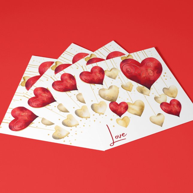 Red and Gold Romantic Hearts Holiday Card (Romantic red and gold hearts on customizable Valentine's Day cards for your loved ones.)