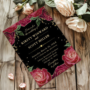 Red and Gold Roses Floral Wedding Invitation