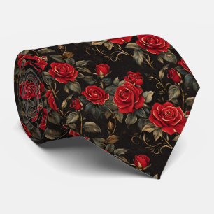 Red and Gold Roses On Black Tie