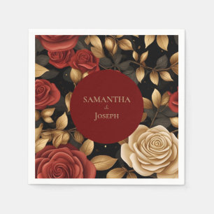 Red and Gold Roses Wedding Napkin