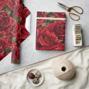 Red and Gold Roses Wrapping Paper
