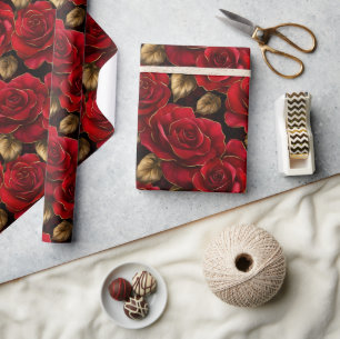 Red and Gold Roses  Wrapping Paper