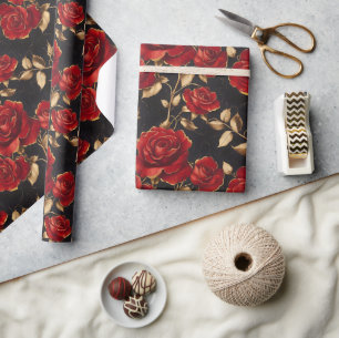 Red and Gold Roses  Wrapping Paper