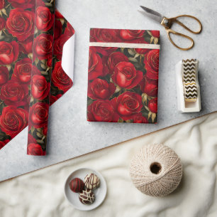 Red and Gold Roses  Wrapping Paper