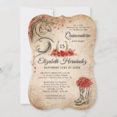 Red and Gold Rustic Ranchera Mexican Quinceanera Invitation (Front)