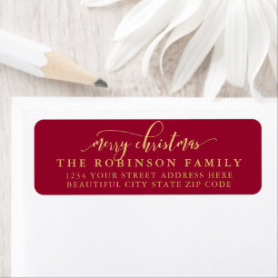 Red and Gold Script Christmas Return Address