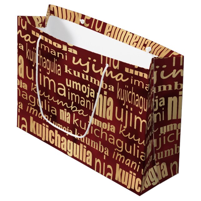 Red and Gold Seven Principles Large Gift Bag (Front Angled)