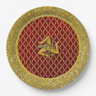 Red and Gold Sicilian Trinacria Paper Plate