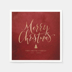 Red and Gold Simple Calligraphy Merry Christmas Napkin