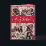 Red and Gold Snowflake 6 Photo Collage Christmas  Holiday Card<br><div class="desc">Modern Simple Elegant Calligraphy Red and Gold Snowflake 6 Photo Collage Merry Christmas Script Folded Holiday Card. This festive, minimalist, six (6) photo holiday greeting card template features a pretty grid photo collage, some snowflake and says „Merry Christmas”! The „Merry Christmas” greeting text is written in a beautiful whimsical hand...</div>