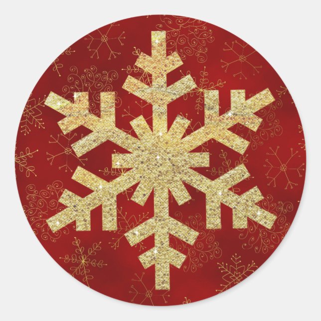 Red and Gold Snowflake Christmas Stickers (Front)