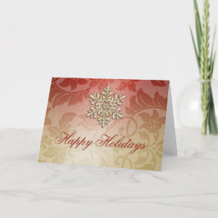 Red and Gold Snowflake Shimmer Damask Holiday Card