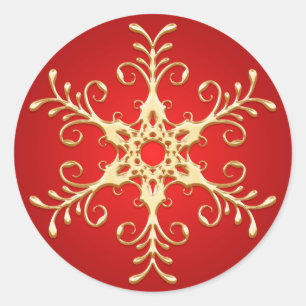 Red and Gold Snowflake Sticker