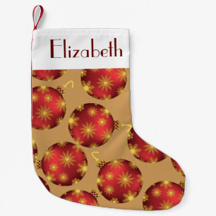 Red and Gold Snowflakes Christmas Baubles Monogram Small Christmas Stocking