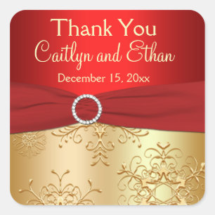 Red and Gold Snowflakes Wedding Favour Sticker