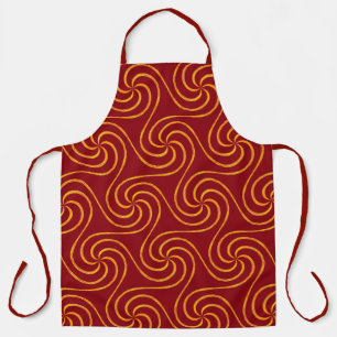 Red and Gold Spirals Christmas Pattern Elegant Apron