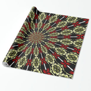 Red and Gold Stained Glass Window Kaleidoscope Wrapping Paper