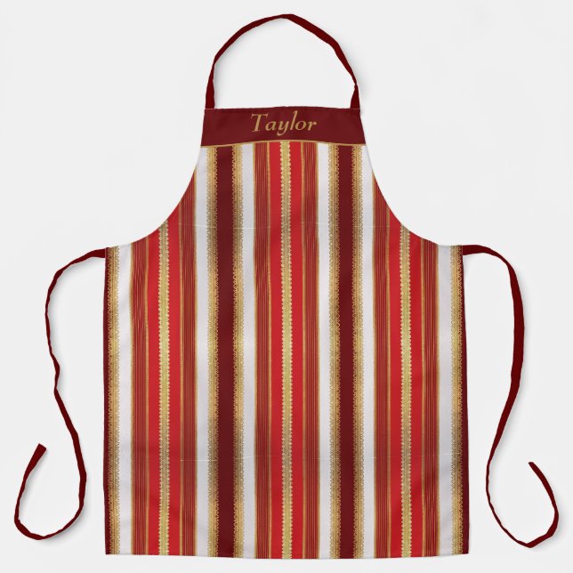 Red and Gold Stripe Personalised Apron (Front)