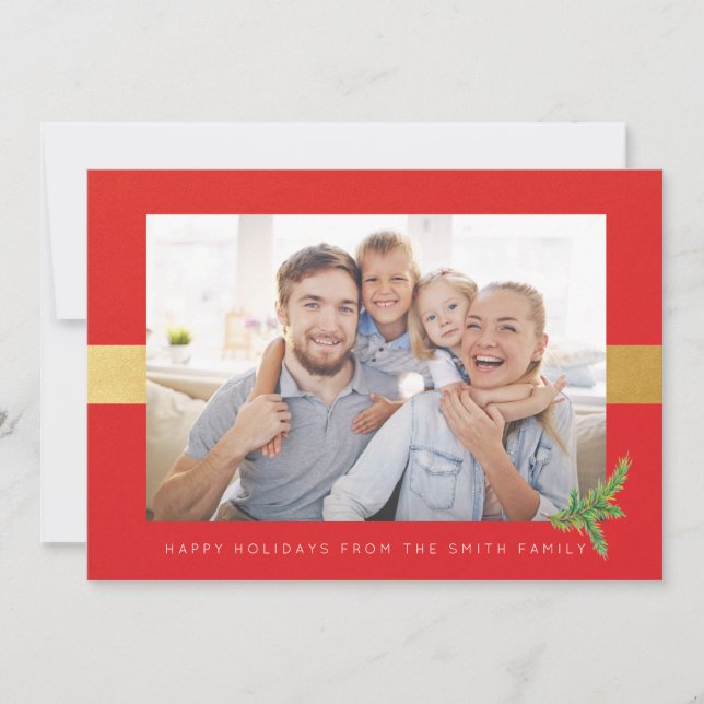 Red and Gold Stripe Photo Holiday Greetings (Front)