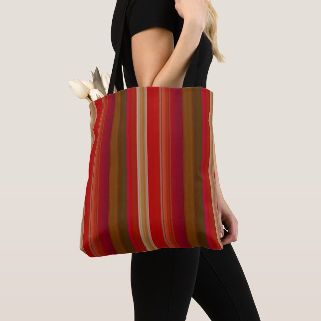 Red and Gold Stripes Tote Bag (Close Up)
