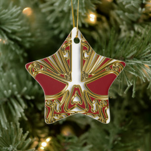Red and gold sugar skull cranium ceramic tree decoration