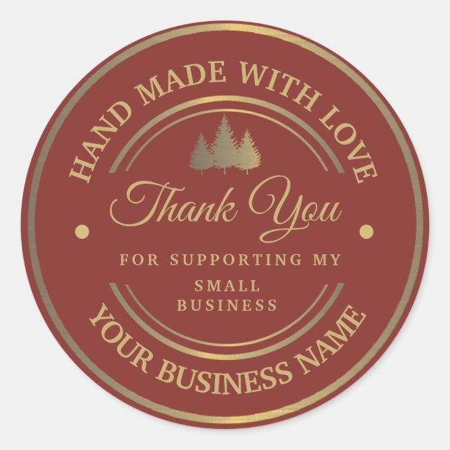 Red and gold | thank you  classic round sticker (Front)