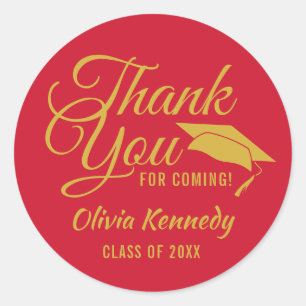 Red And Gold Thank You Graduation Party Favor Classic Round Sticker