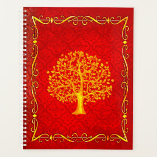 Red and Gold Tree Faux Leather Ancient Tome Planner