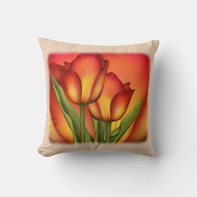 Red and Gold Tulips Cushion (Front)