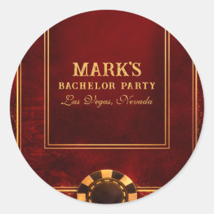 Red And Gold Vegas Casino Bachelor Party Classic Round Sticker
