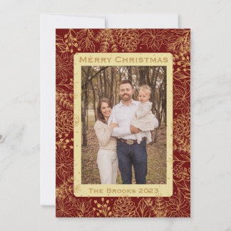 Red and Gold Vertical Foliage Christmas Card