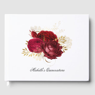 Red and Gold Vintage Rose Quinceañera Guest Book