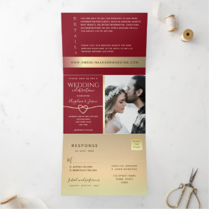 Red and Gold Wedding Tri-Fold Invitation