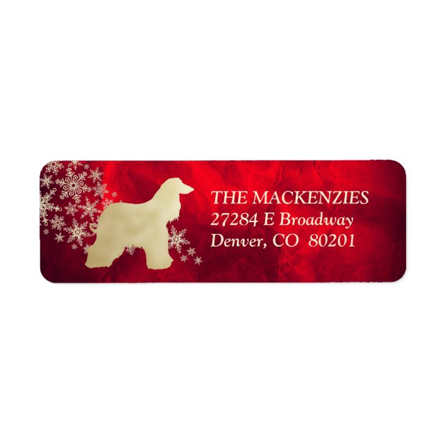 Red and Gold Winter Afghan Hound Return Address (Front)