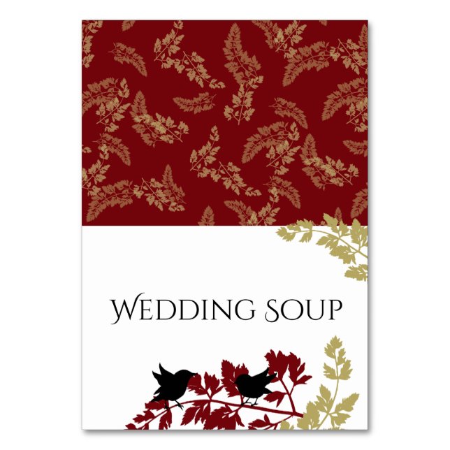 Red and Gold Woodland Birds Buffet Cards (Front)