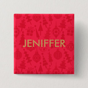 Red and Gold xmas party name 15 Cm Square Badge