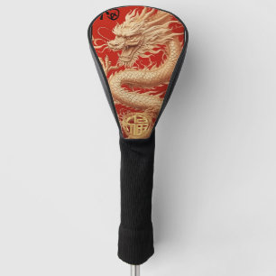 Red and Gold Year of the Dragon Power Emblem Golf Head Cover