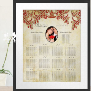 Red and Gold Your Photo Wedding Seating Chart