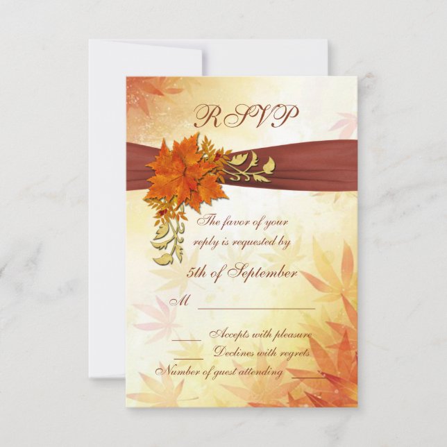Red and golden autumnal leaves RSVP (Front)