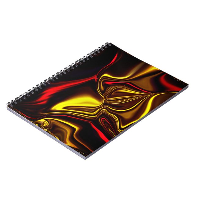 Red and golden curved strokes on dark background notebook (Left Side)