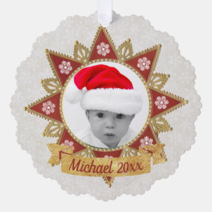 Red And Golden Luxury Circle Shape Frame Snowflake Tree Decoration Card