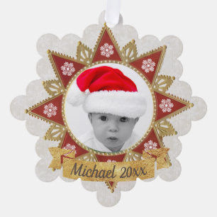 Red And Golden Luxury Circle Shape Frame Snowflake Tree Decoration Card