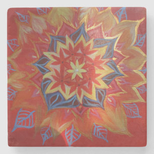 Red and Golden mandala Marble Stone Coaster