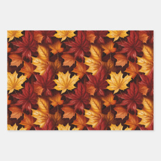 red and golden maple leaf design wrapping paper sheet