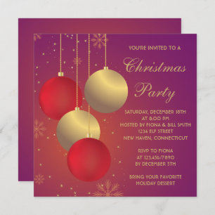 Red and Golden Ornaments Christmas/Holiday Party Invitation